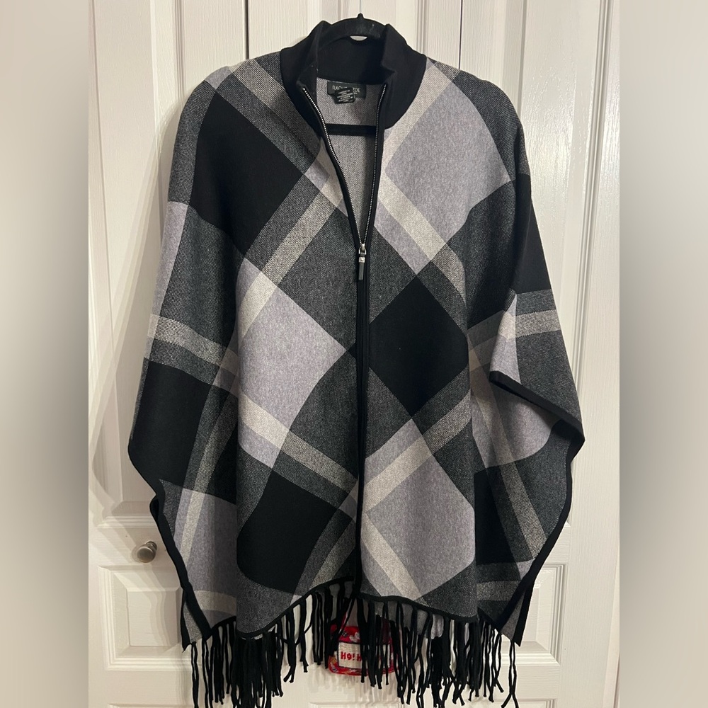 Rachel Zoe Black and Gray Plaid Cape